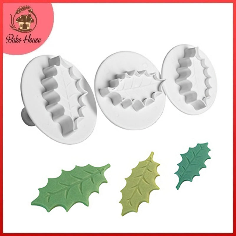 Holly Leaf Plunger Fondant & Cookie Cutter 3Pcs Set Plastic
