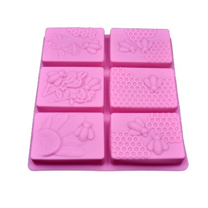 Honey Bee Silicone Soap Mold Rectangle 6 Cavity