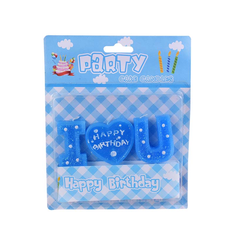 I Love U Happy Birthday Cake Candles (Blue)