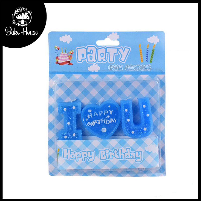 I Love U Happy Birthday Cake Candles (Blue)