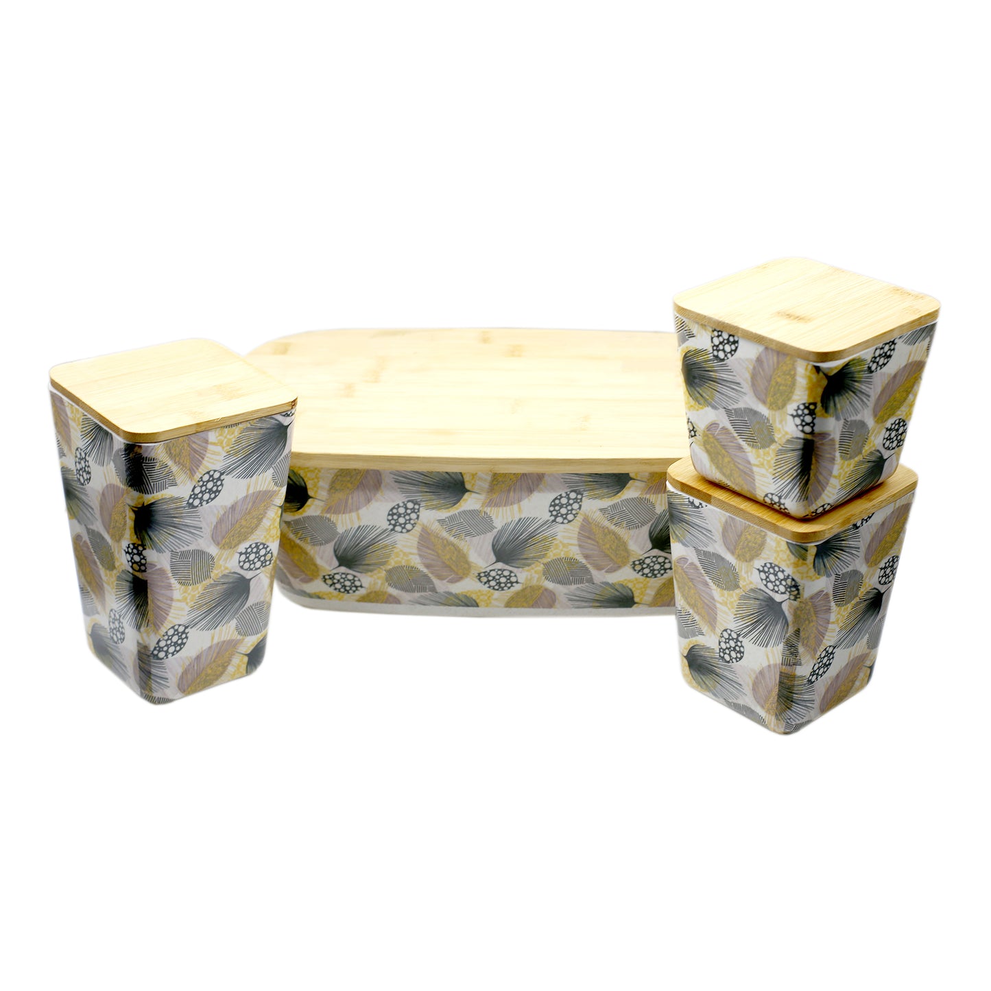 Bamboo Fibre Leave Pattern Box With Lid 4Pcs Set