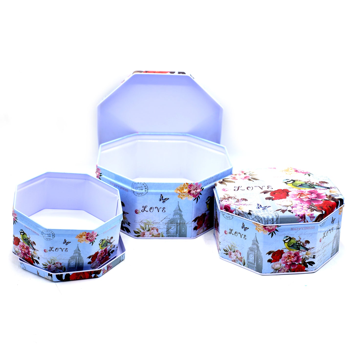 Love And Bird Theme Octagon Shape Gift Box 3Pcs Set