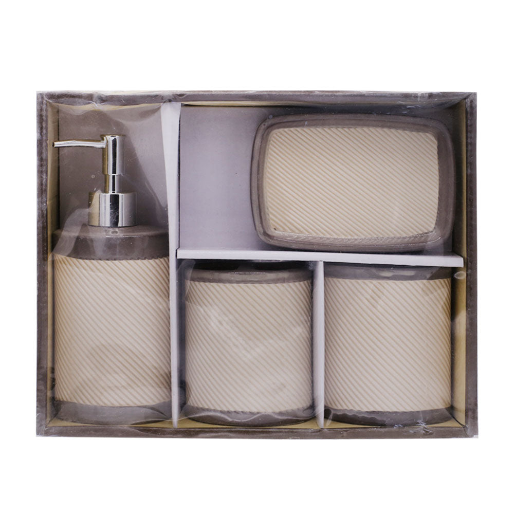 Creamy White Diagonal Lines 4 Pcs Ceramic Bathroom Accessories Set