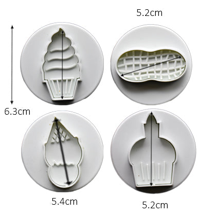Ice Cream Plunger Fondant & Cookie Cutter 4Pcs Set Plastic