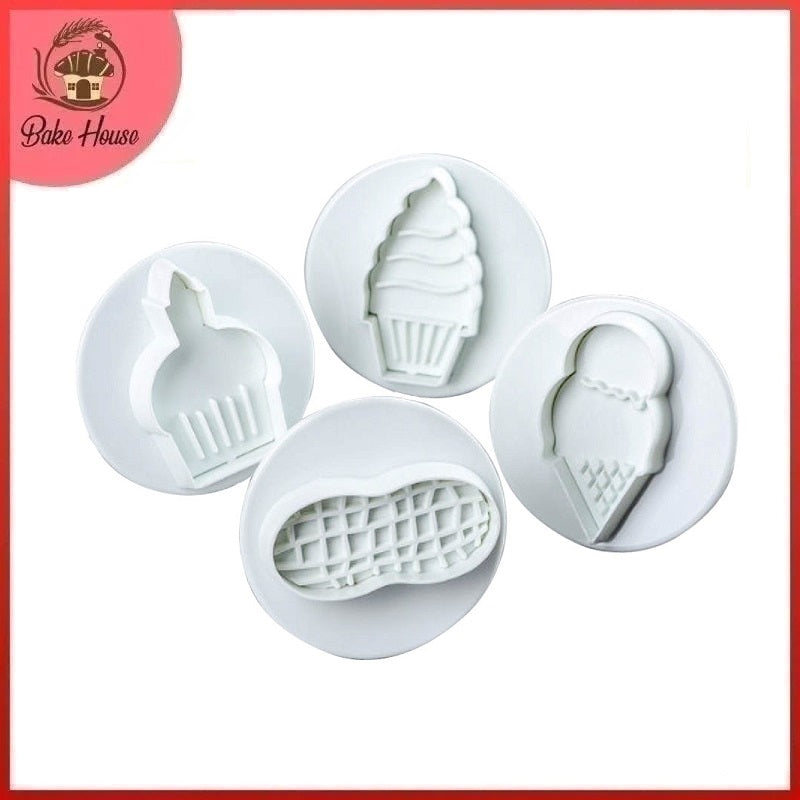 Ice Cream Plunger Fondant & Cookie Cutter 4Pcs Set Plastic