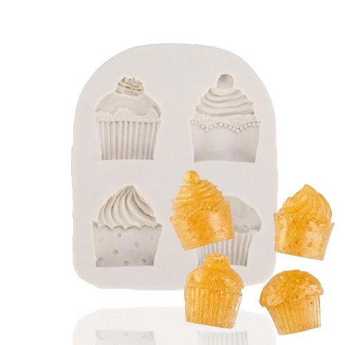 Cup Cake Silicone Fondant & Chocolate Mold 4 Cavity