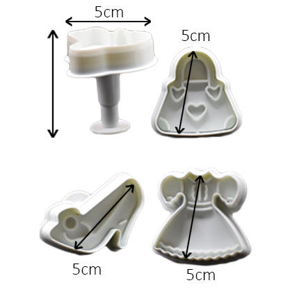 Ladies Fashion Fondant Plunger Cutter 4Pcs Set Plastic