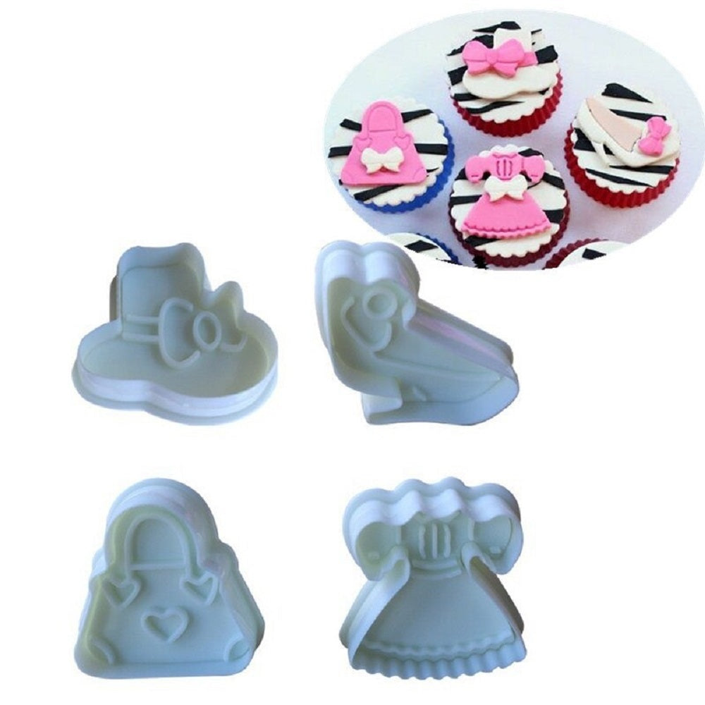 Ladies Fashion Fondant Plunger Cutter 4Pcs Set Plastic