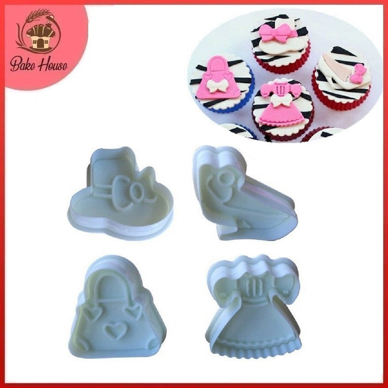 Ladies Fashion Fondant Plunger Cutter 4Pcs Set Plastic
