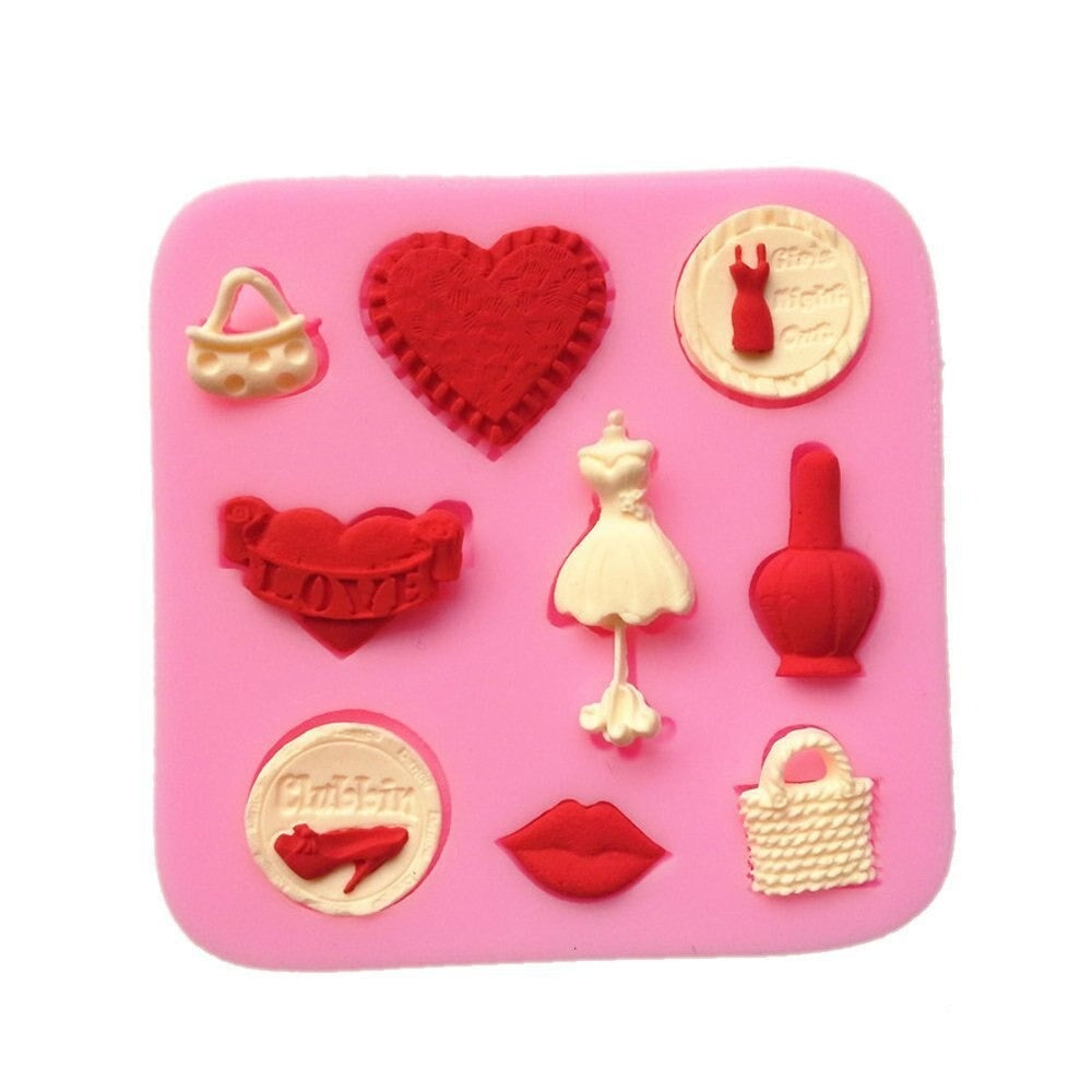 Lady Dress up Silicone Fondant Mold 9 Cavity