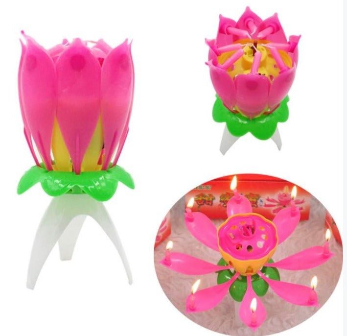 Lotus Flower Shape Sparkling (happy birthday) Musical Candle