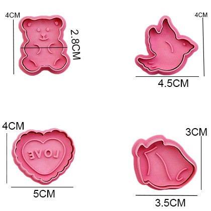 Love Theme Fondant Plunger Cutter 4Pcs Set Plastic