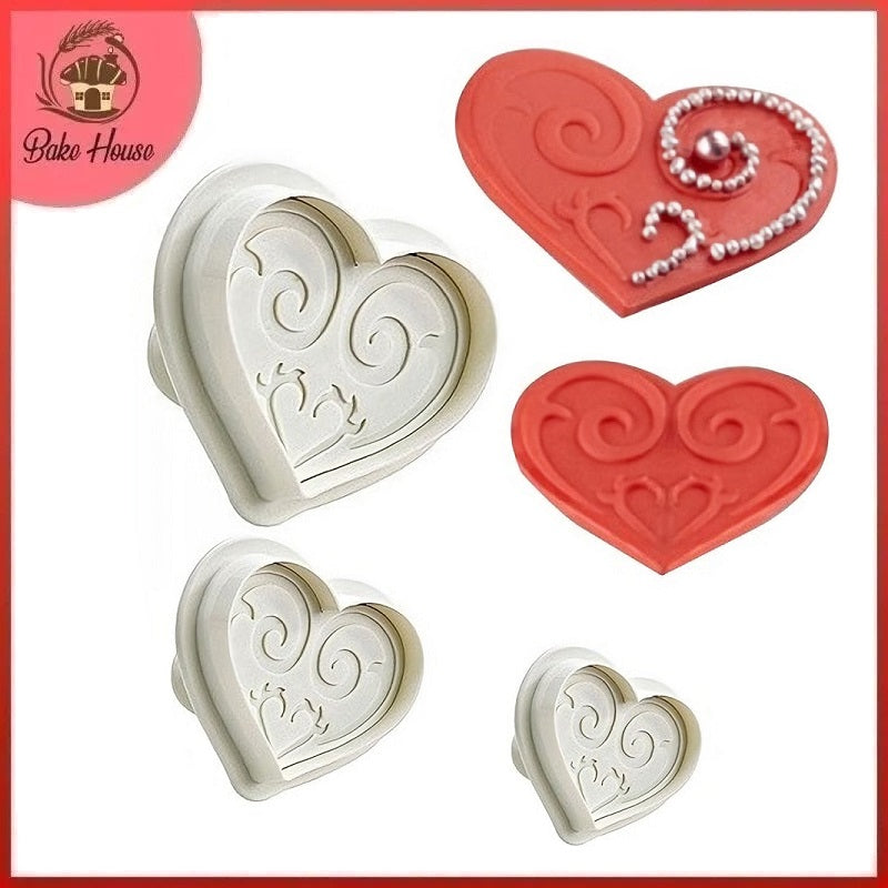 Mastic Heart Fondant Plunger Cutter 3Pcs Set Plastic