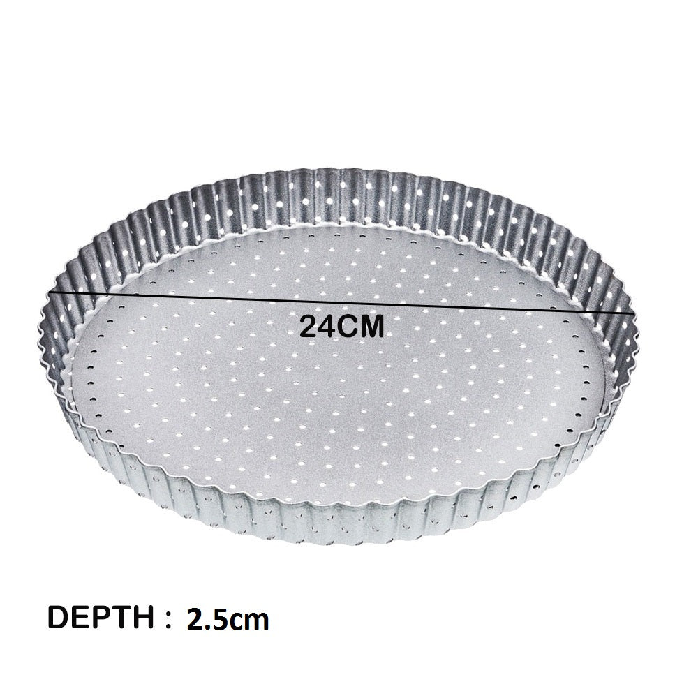 Mesh Quiche Tart Pan Round Removable Base Non Stick Silver
