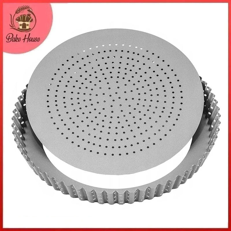 Mesh Quiche Tart Pan Round Removable Base Non Stick Silver