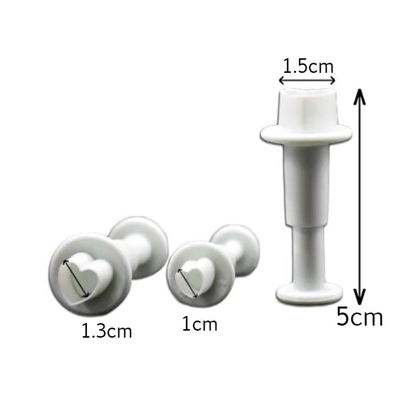 Mini Heart Fondant Plunger Cutter 3Pcs Set Plastic