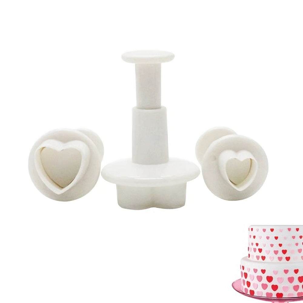 Mini Heart Fondant Plunger Cutter 3Pcs Set Plastic