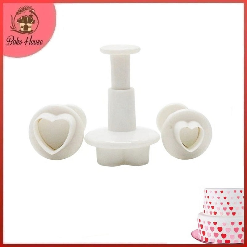 Mini Heart Fondant Plunger Cutter 3Pcs Set Plastic