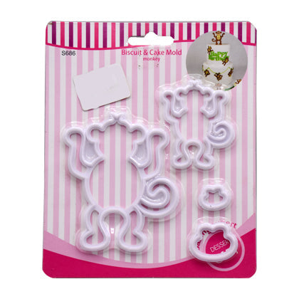 Monkey Fondant And Cookie Cutter 4Pcs Set Plastic