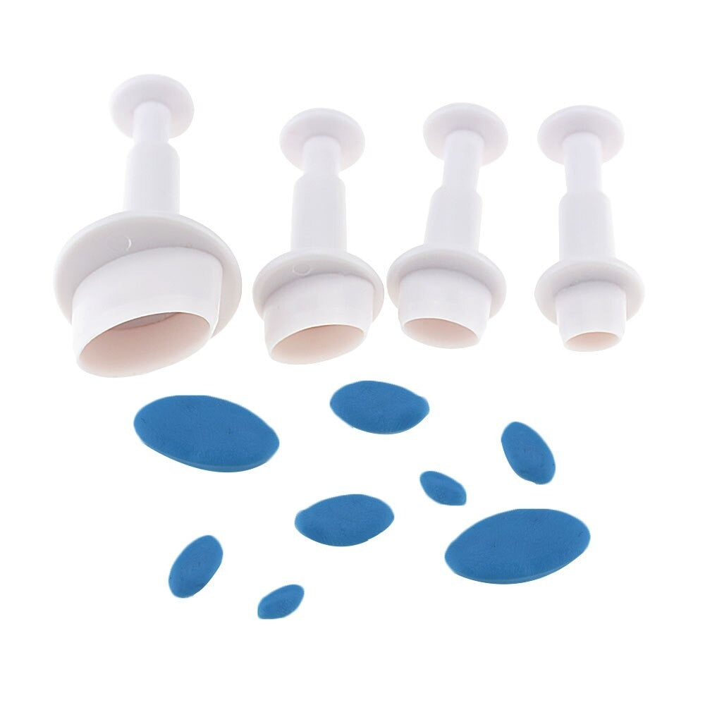 Oval Shape Fondant Plunger Cutter 4Pcs Set Plastic