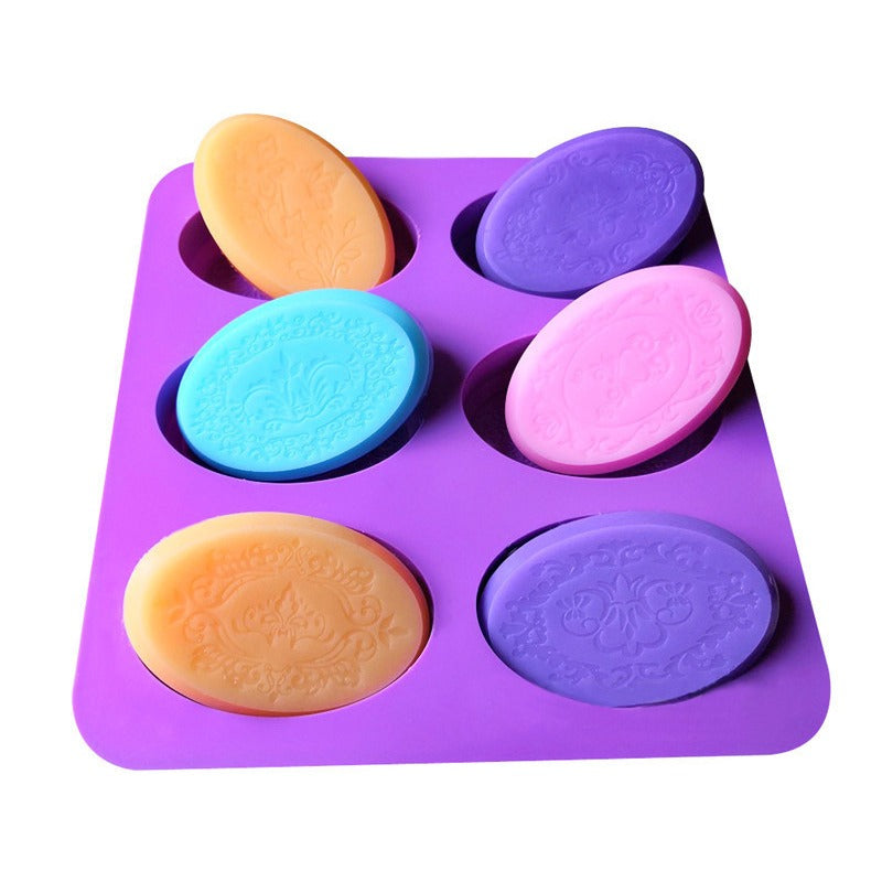 Oval Shape Soap Mold Silicone 6 Cavity With Design