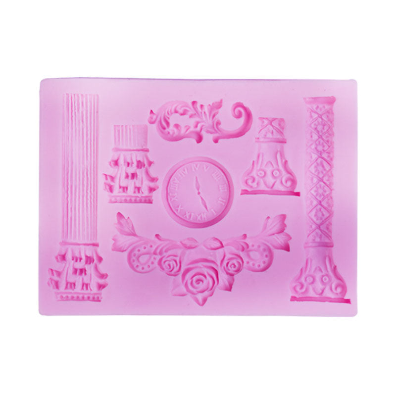 Pillars, Clock & Borders Silicone Fondant Mold 7 Cavity