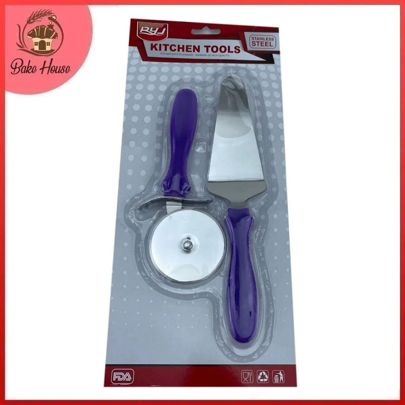 Pizza Cutter & Lifter Steel Plastic Handle