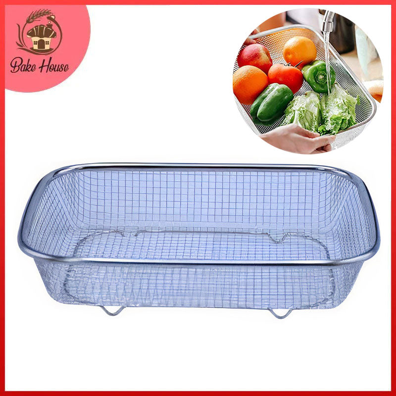 Rectangle Strainer Stainless Steel Fruit & Vegetable Basket 37x27x7.5 cm