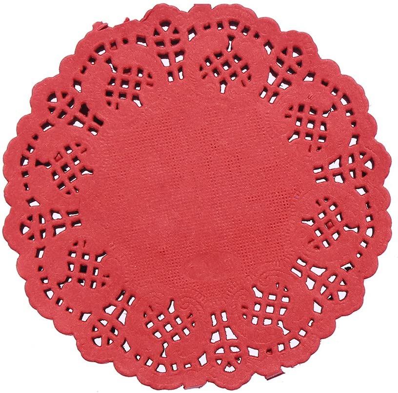 Red Round Shape Doilies Paper 24Pcs Pack 11CM