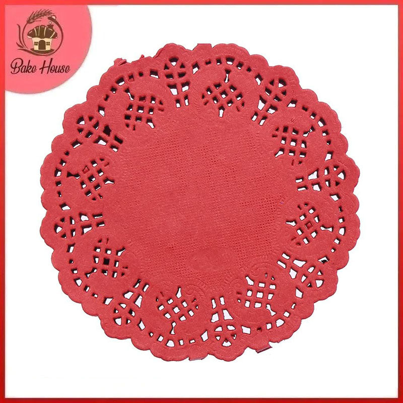 Red Round Shape Doilies Paper 24Pcs Pack 11CM