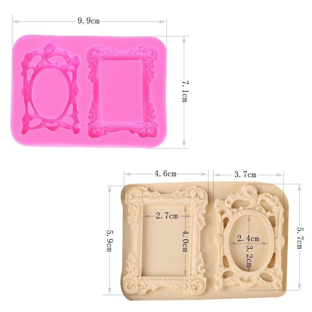 Retro Mirror Frame Silicone Fondant Mold 2 Designs