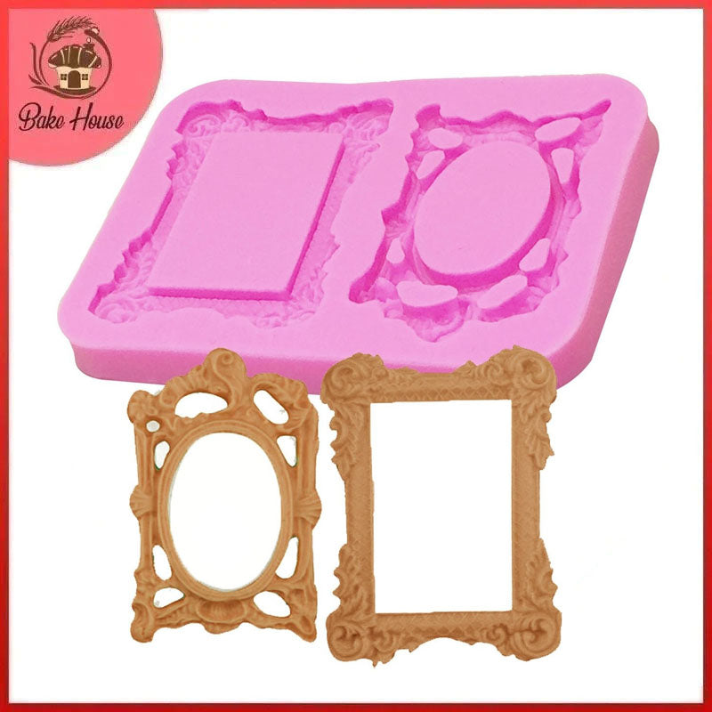 Retro Mirror Frame Silicone Fondant Mold 2 Designs
