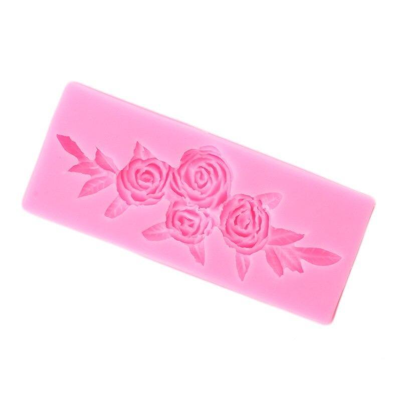Rose Flower With Leaves Silicone Fondant Mold