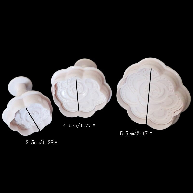 Rose Shape Fondant Plunger Cutter 3Pcs Set