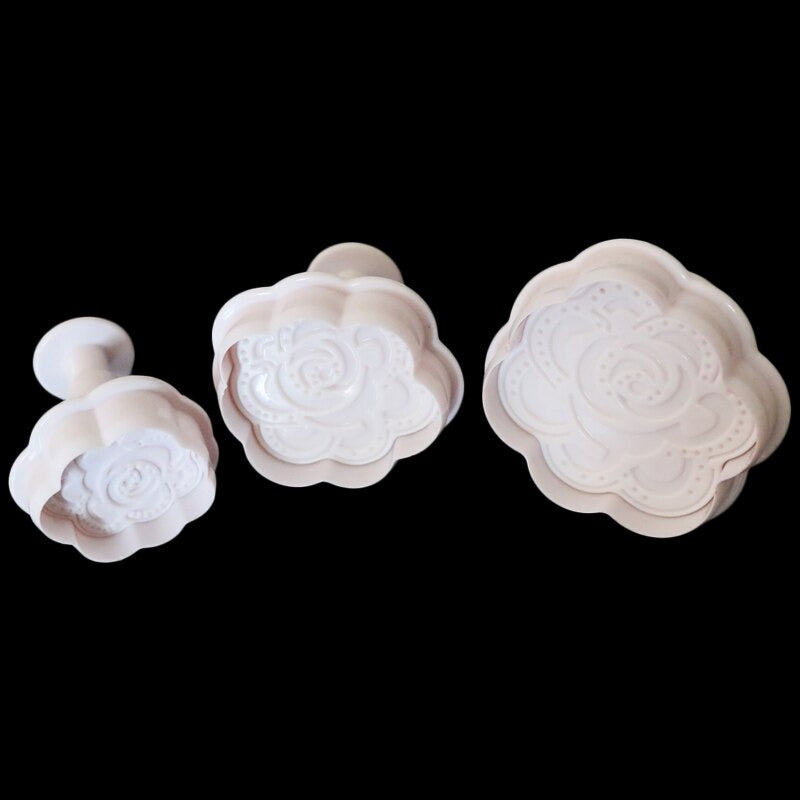 Rose Shape Fondant Plunger Cutter 3Pcs Set