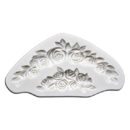 Rose With Leaves Silicone Cake Border Mold 2 Cavity