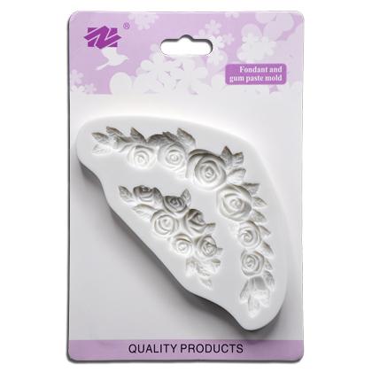 Rose With Leaves Silicone Cake Border Mold 2 Cavity