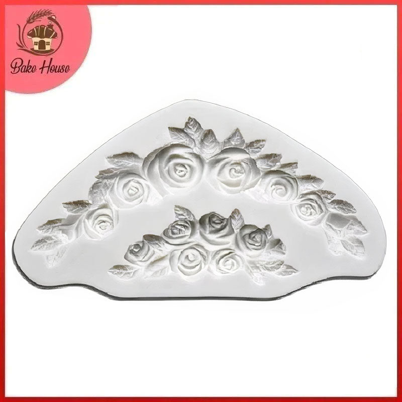 Rose With Leaves Silicone Cake Border Mold 2 Cavity