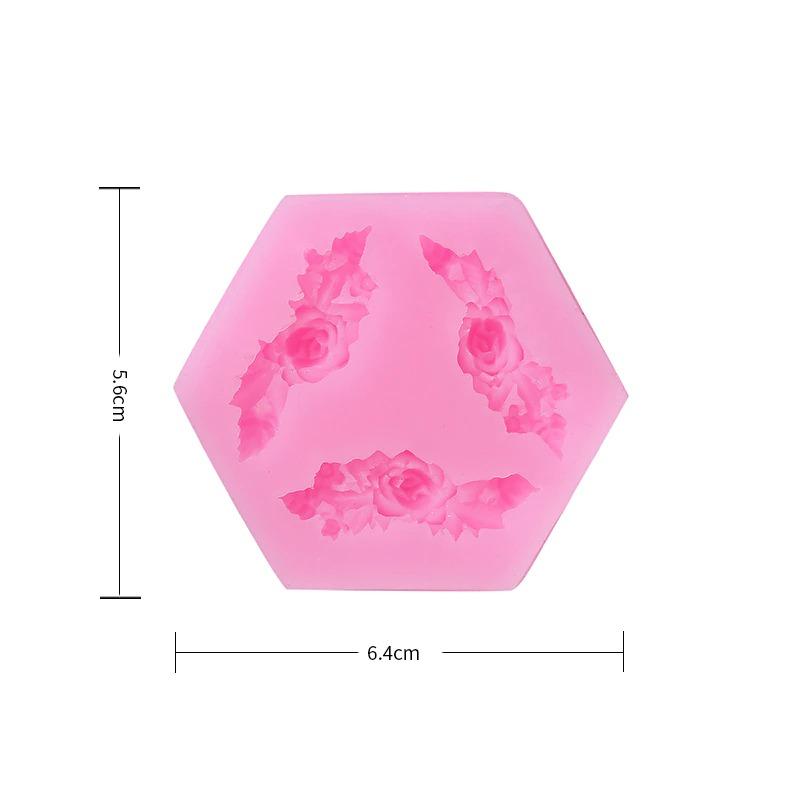 Rose With Leaves Silicone Fondant Mold 3 Cavity