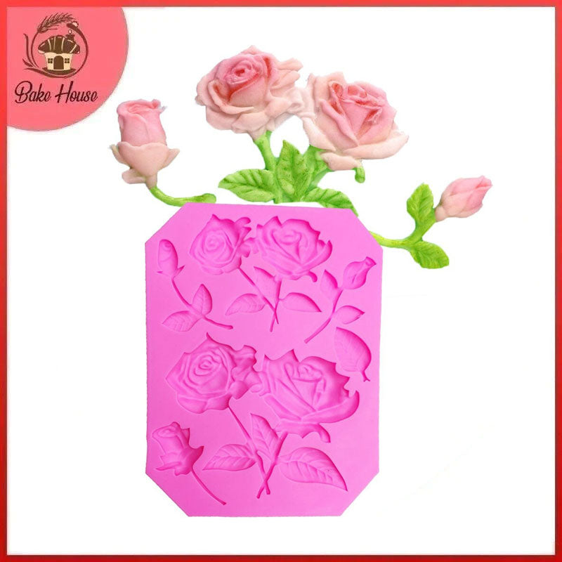 Roses & Buds With Leaves Silicone Fondant Mold Bake House The