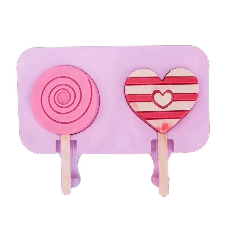 Round & Heart Shape Silicone Popsicle Mold 2 Cavity With 50Pcs Sticks