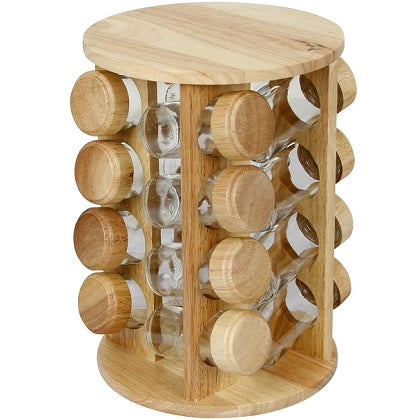 Rubber Wood Spice Rack 16Pcs Jars