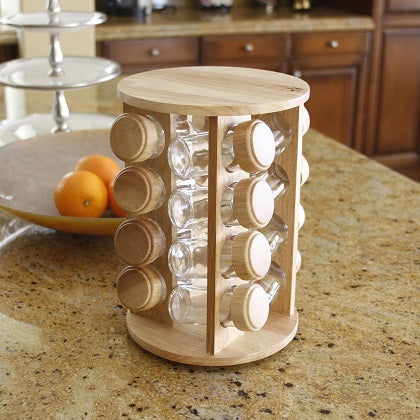 Rubber Wood Spice Rack 16Pcs Jars