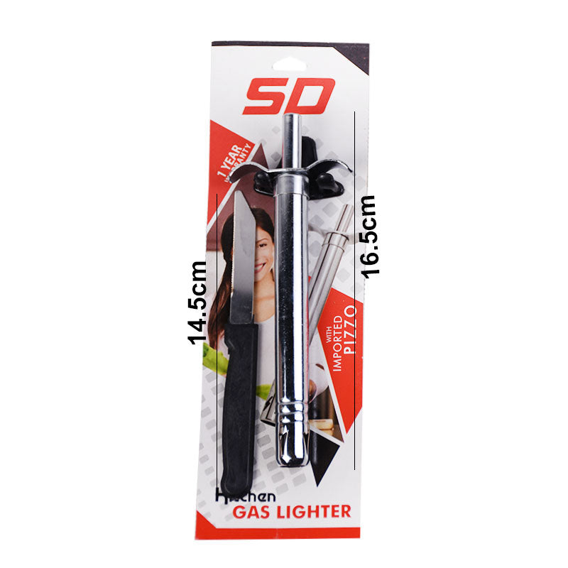 (SD) Sparkle Gas Lighter Stainless Steel with Knife