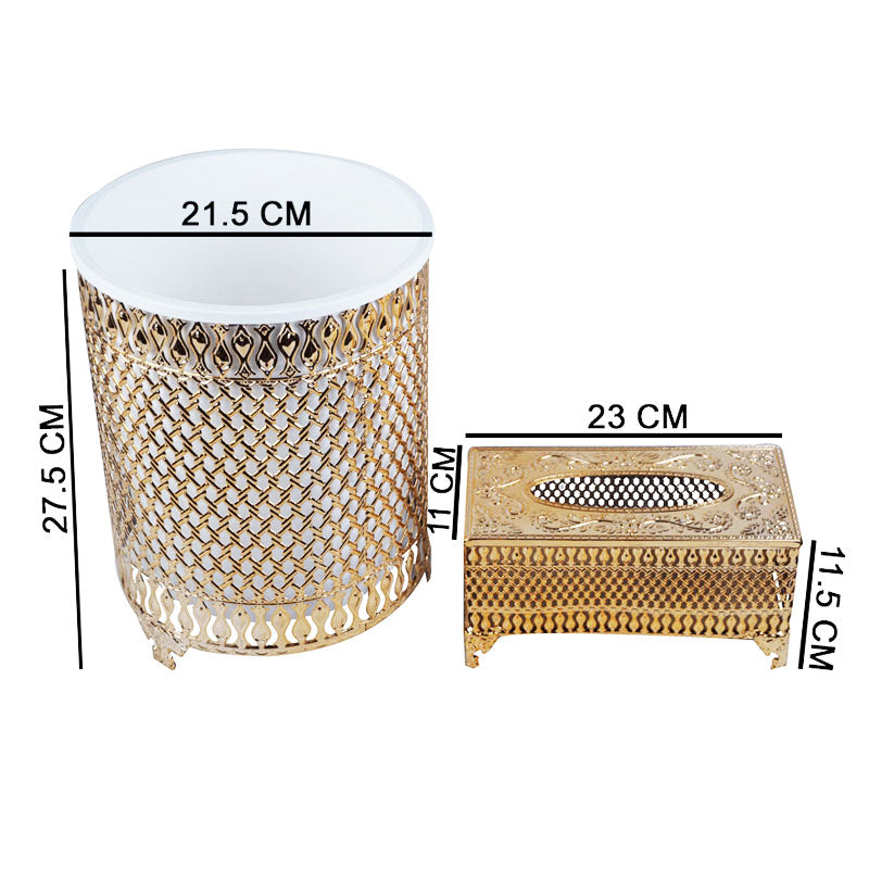 Wire Mesh Design Decor Fancy Dustbin And Tissue Box Holder Set