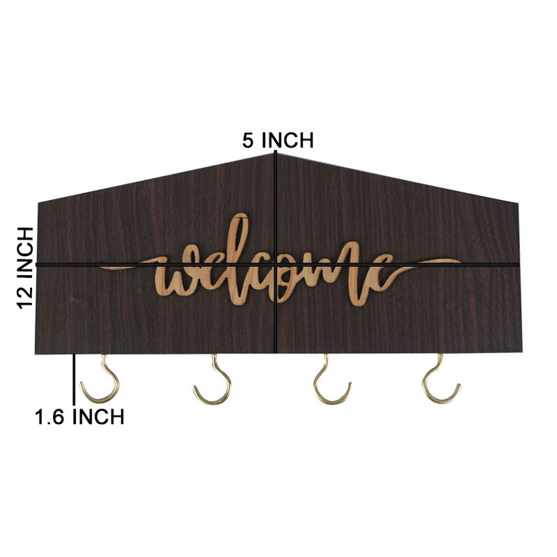Welcome Decorative Wooden Wall Mounted 4 Hooks Key Holder