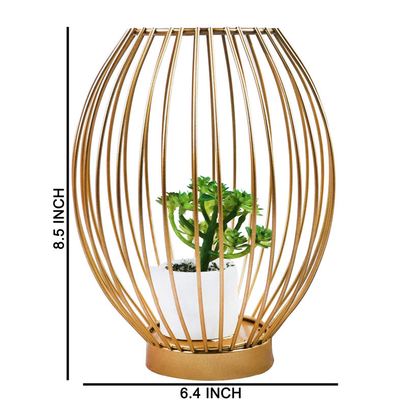 Oval Shape Iron Decoration Centrepiece Stand with Mini Artificial Plant Pot Medium