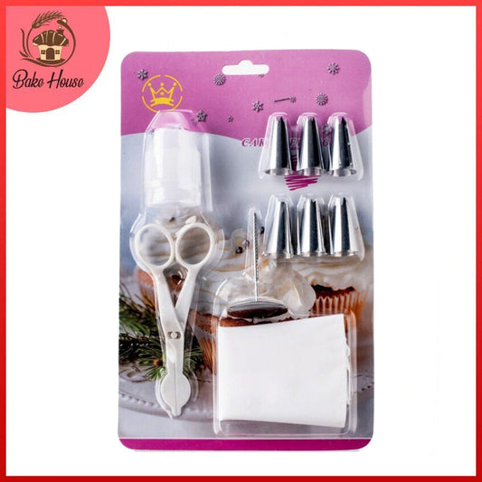 Scissor Flower Nail With 6Pcs Nozzles Coupler & Piping Bag