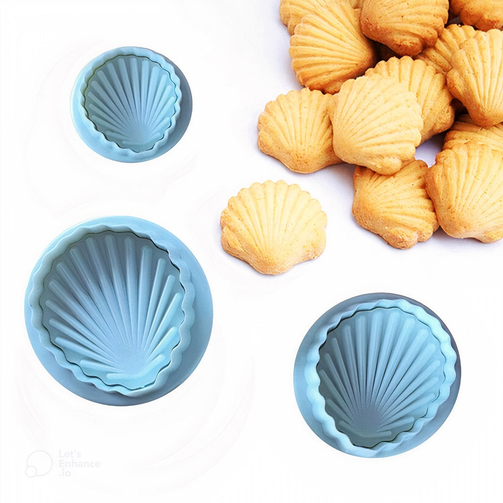 Seashell Fondant And Cookie Plunger Cutter 3Pcs Set Plastic