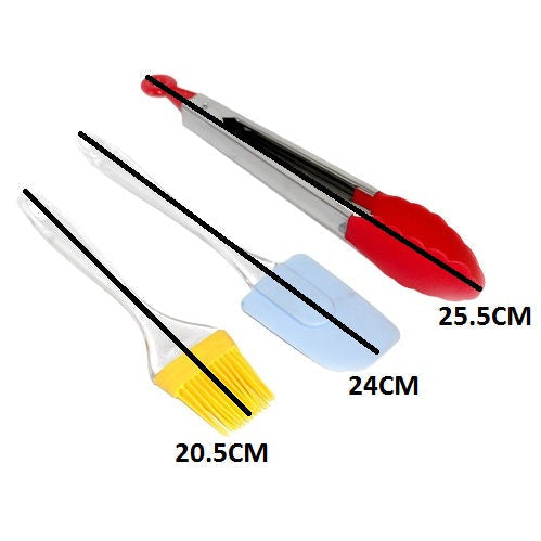 Silicone Spatula Brush & Tong 3Pcs Set